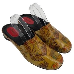 J. RENEE  women 7.5 M gentry Mules Slide Leather tan multicolor artsy Shoes